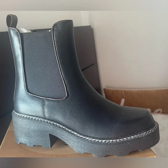 NEW - Women's Chelsea‎ Platform Ankle Boots Chunky Heel Slip - Picture 7 of 8